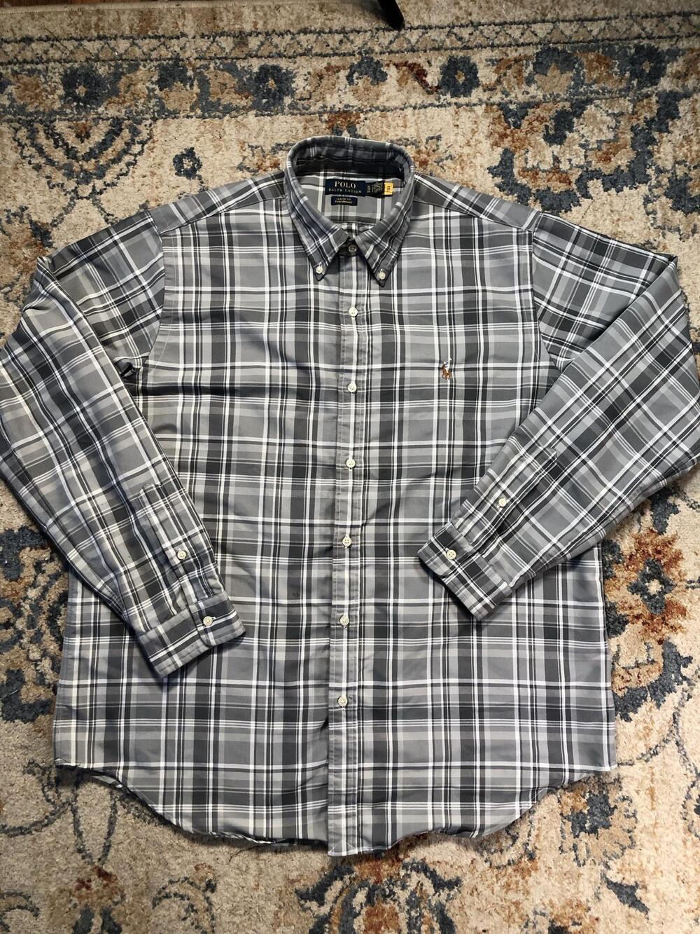 Polo Ralph Lauren Shirt Mens XL Gray Plaid Long Sleeve Button Down Pony Logo